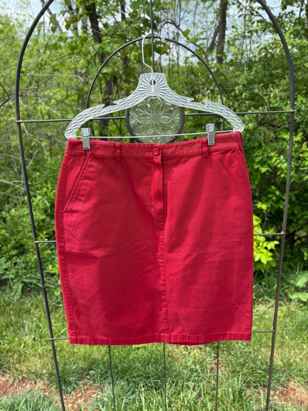 L.L. Bean Red Classic Fit Skirt 100% Cotton Classic Size 12 Women’s 90s Mom Knee